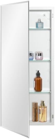 Bathroom Medicine Cabinet with Beveled Edge Mirrored Door 16 x 36 inch, Recessed or Surface Mount, with Adjustable Glass Shelves