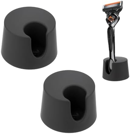 2 Pack Razor Holder Compatible with Gillette Razor, Razor Alloy Stand for Men's Razor, Razor Storage Sase Contains Drainage Hole, Scratch Proof, Suitable for Various Razor Handles, Black