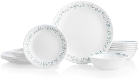 Corelle Vitrelle 18-Piece Service for 6 Dinnerware Set Triple Layer Glass and Chip Resistant, Lightweight Round Plates and Bowls Set, Country Cottage