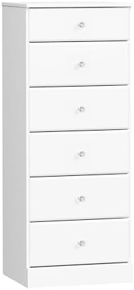 Prepac Astrid Simplistic 6-Drawer Tall Dresser for Bedroom, Functional Chest of Drawers with Acrylic Knobs, 16.5"D x 19.75"W x 50"H, Crystal White