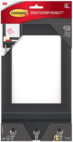 Command Dry Erase Message Center, Slate, 1-Message Center with Key Hooks, 8-Medium Strips, Great for dorm decor