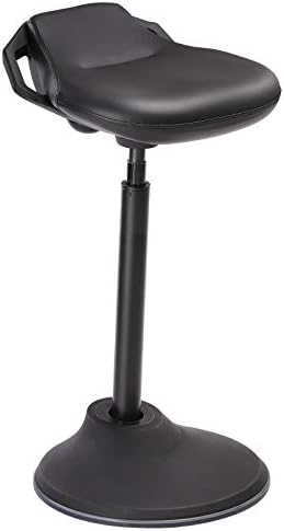 SONGMICS Standing Desk Chair, Adjustable Ergonomic Wobble Stool, 23.6-33.3 Inches Drafting Chair, Swivel Sitting Balance Stool, Synthetic Leather Upholstery, Anti-Slip Bottom Pad, Ink Black UOSC12BK