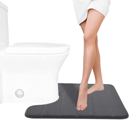 Yimobra Memory Foam Toilet Bath Mat U-Shaped, 24 X 20 Inches,Soft and Comfortable, Super Water Absorption, Non-Slip, Machine Wash and Easier to Dry for Bathroom Commode Contour Rug, Dark Gray