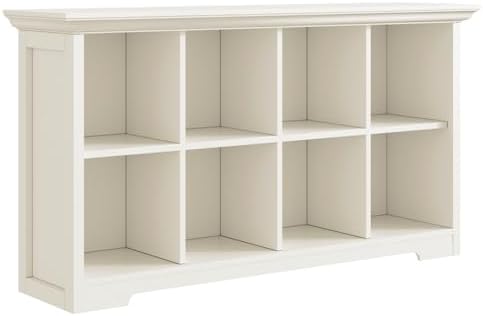 Cube Shelf Bookcase with Base - Wooden 2 Tiers Floor Standing Low Storage Cabinet for Home and Office, 8-Cube Lattice Bookshelf, Warm White