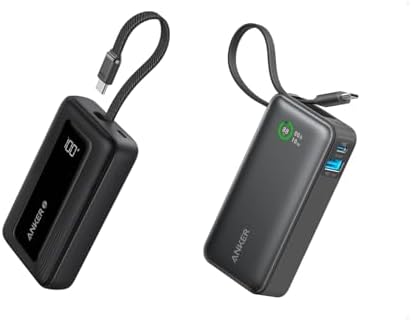 Anker Zolo Power Bank, 20,000mAh 30W High-Speed Portable Charger with Built-in USB-C Cable Nano Power Bank, 10,000mAh Portable Charger with Built-in USB-C Cable, 30W Recharging