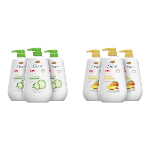 Dove Body Wash with Pump Refreshing Cucumber and Green Tea Refreshes Skin Cleanser & Body Wash with Pump Glowing Mango & Almond Butter 3 Count for Renewed
