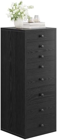 LIKIMIO 8 Drawer Dresser, Small Dressers with Storage Drawers, Chest of Drawers for Bedroom, Tall Narrow Dresser for Organizers, Black