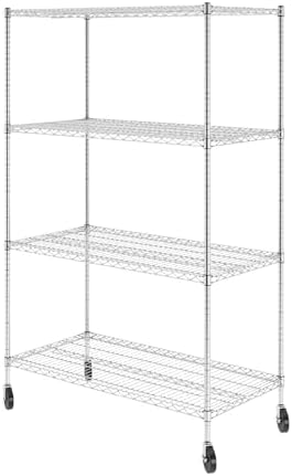SafeRacks - NSF Certified Storage Shelves, Zinc, Heavy Duty Steel Wire Unit with Wheels and Adjustable Feet, Garage or Bakers Rack, Kitchen, Pantry Shelf - (24"x48"x72" 4-Tier) (Silver)