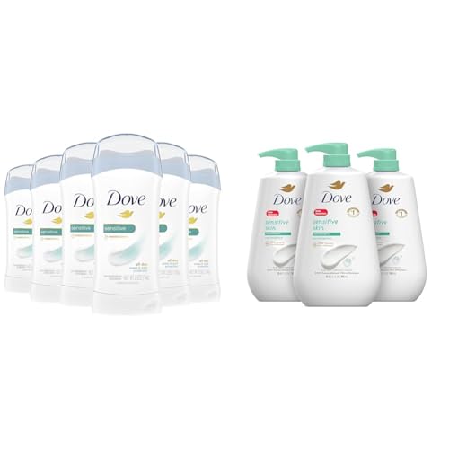 Dove Invisible Solid Antiperspirant Deodorant Stick for Women, 6 Count & Sensitive Skin Body Wash, Hypoallergenic and Paraben-Free, 30.6 fl oz (Pack of 3)