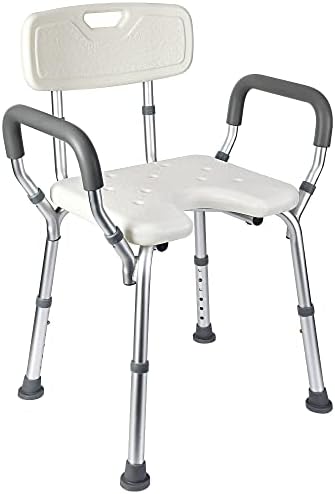 U Shower Seat, Adjustable Height Shower Chair, with Padded Armrests and Back, Inside Shower Chair Support 350 lb Capacity, Slip Resistant Shower Seat for Bathtub