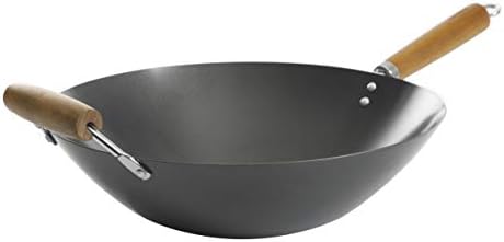 Kenmore Hammond Flat Bottom Carbon Steel Wok, 14-Inch, Black