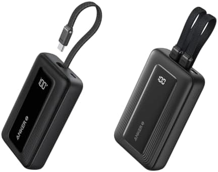 Anker Zolo Power Bank, 10,000mAh 30W Max Fast Built-in USB-C and MFi Certified Lightning Cables Zolo Portable Charger, 10,000mAh 30W Built-in Lanyard USB-C Cable Power Bank