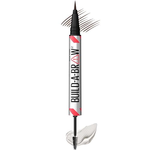 Maybelline Build-A-Brow 2-in-1 Brow Pen and Sealing Eyebrow Gel, Eyebrow Makeup for Real-Looking, Fuller Brows, Deep Brown, 1 Count