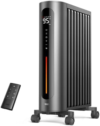 Dreo Oil Filled Radiator Heater, 1500W Radiant Heater with Remote Control, Digital Thermostat, 4 Modes, 24h Timer, 10 Safety Protections, Child Lock, Space Heaters for Indoor Use Large Room Bedroom