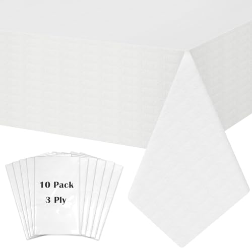 White Paper Tablecloths for Rectangle Tables 10 Pack, 54''×108'' Disposale Table Cloth for 3-9 Ft Tables, Paper & Plastic Party Table Cover for Birthday, Outdoor, Wedding, Banquet