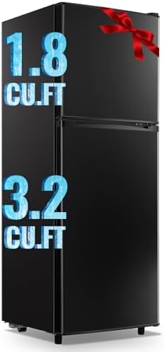 WANAI 5.0 Cu.Ft Fridge with Freezer, Dual Door Refrigerator with 7 Settings Temperature Adjustable, Small Fridge for Dorm Office Apartment and Home, Black