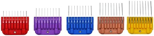 Professional Animal Stainless Steel 5 Color Guide Comb Set for 10#/15#/30#Detachable Blade,Compatible with Andis, Oster A5, Wahl KM Series Guards Clipper(Cutting Length 3mm-16mm)