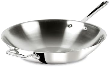 All-Clad D3 3-Ply Stainless Steel Wok 14-Inch, Induction Compatible, Oven Broiler Safe 600F, Stir-Fry Pan, Fast and Even Heat, Cookware, Frying Pan, Kitchen Essential, Pots and Pans, Silver