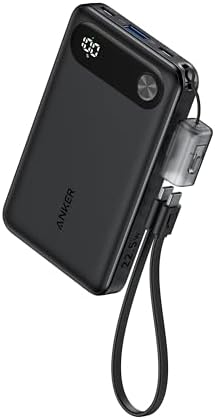 Anker Power Bank, 10,000mAh Portable Charger with Built-in USB-C Cable and Lanyard, 22.5W Max Output with USB-C&A Port, Battery Pack for iPhone 15/14, Galaxy S23, iPad, AirPods, and More