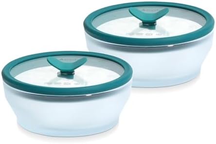 Anyday Cookware Plastic-Free Microwave Dish Set, Includes 2 Microwave-Safe Small Glass Storage Containers with Lids for Steaming, Roasting, Serving & Storing Food, 5.5" x 2.5", Kale