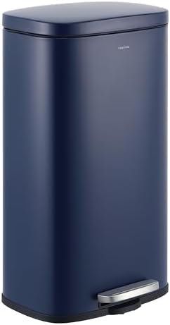happimess HPM1011E Curtis 8-Gallon Step-Open Trash Can, Fingerprint Resistant, Modern, Minimalistic for Home, Kitchen, Laundry Room, Office, Bedroom, Bathroom, Denim Blue