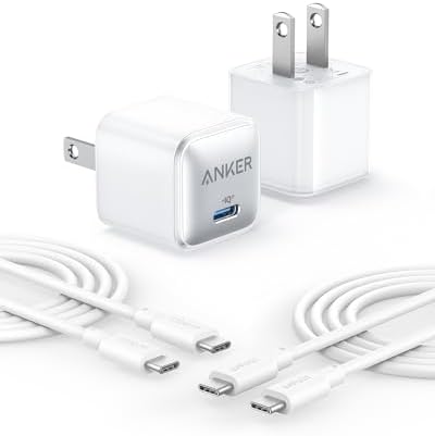 Anker USB C Charger Block 20W, 511 Charger (Nano Pro), PIQ 3.0 Compact Fast Charger for iPhone 16/16 Plus/16 Pro/16 Pro Max, 15 Series, Galaxy, Pixel 4/3, iPad (2 Pack & 2 Cable)