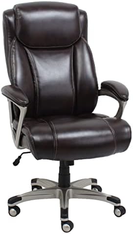 Amazon Basics Big and Tall Executive Chair - Adjustable with Armrest, 350-Pound Capacity,28.5D x 30.25W x 47.9H in, Brown with Pewter Finish