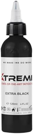 Xtreme Tattoo Ink, Versatile Medium Viscosity for Precision Tattooing, Rich Hue, Quick Healing, Acrylic-Free, Water Based and Premium Quality, Ready-to-Use Tattoo Ink (Extra Black, 4 oz)