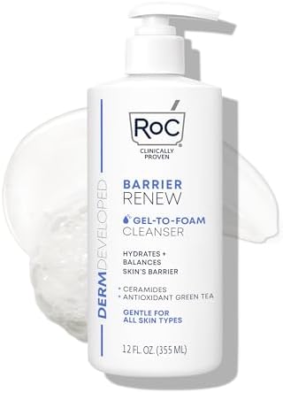 RoC Barrier Renew Gel to Foam Non Drying Facial Cleanser to Hydrate Skin, 12 Ounces