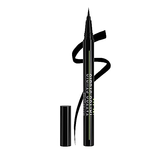 Maybelline Tattoo Studio Ink Pen Liquid Eyeliner, Up to 24 Hours of Wear, Waterproof & Smudge-Resistant Make Up, Matte Black, 1 Count