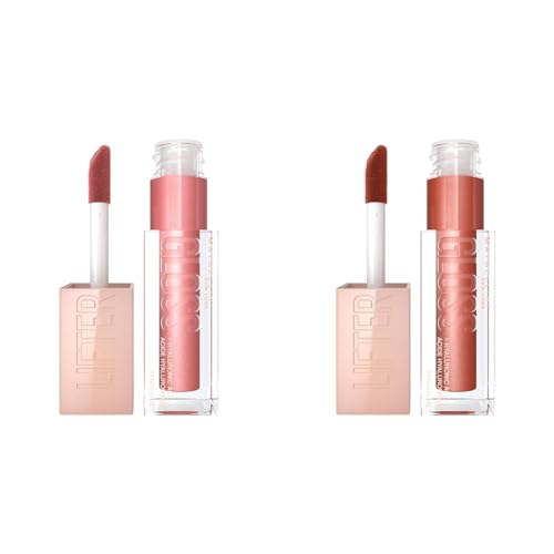MAYBELLINE Lifter Gloss 2-Pack with Hyaluronic Acid, Moon Nude Pink & Topaz Terracotta Neutral, Both 0.18 Ounce
