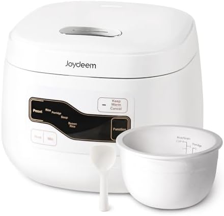 Joydeem Ceramic Rice Cooker FD20S-W, 4 Cups Uncooked Rice Cookers with Pure Ceramic Inner Pot, 24h Dealy Start, 2L, White