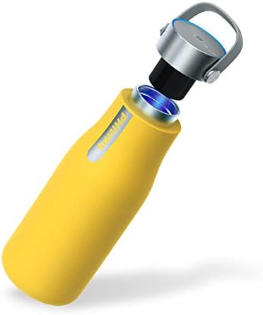 PHILIPS Water GoZero UV Self-Cleaning Smart Water Bottle Vacuum Stainless Steel Insulated Water Bottle with Handle Double-wall, Auto Cleaning, Keep Drink Hot or Cold, BPA Free, Yellow, 20 oz