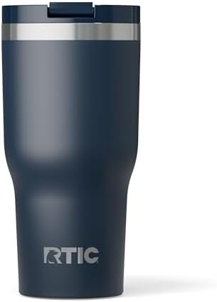 RTIC 30oz Essential Tumbler with Lid, Insulated, Stainless Steel, Metal, Double Wall Vacuum-Insulation, Ceramic Lined, Travel Cup for Iced Coffee, Tea, Hot and Cold Drink, Navy