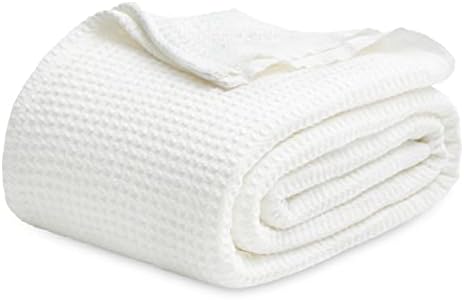 Bedsure 100% Cotton Blanket King Size for Bed - Breathable and Soft, Waffle Weave Blanket for Summer Spring, White, 104x90 inches