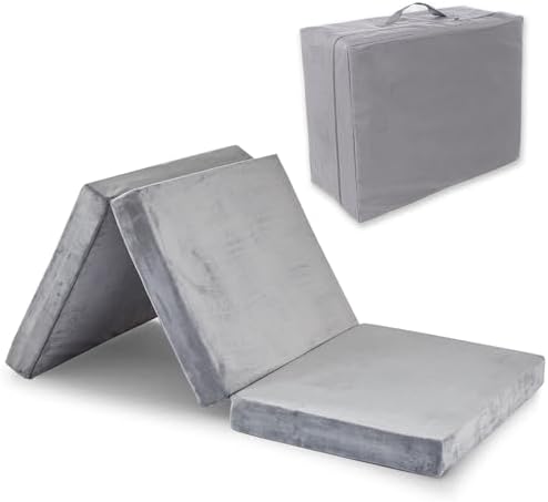 SINWEEK Tri Folding Mattress Foam Topper 4" Thickness Floor Cot Mattress, Guset Bed with Removable&Machine Washable Cover and Lining, CertiPUR-US Certified 38 x 80 Inch