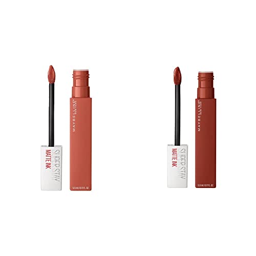 MAYBELLINE Super Stay Matte Ink Liquid Lipstick Makeup, Long Lasting High Impact Color, Up to 16H Wear, Ground-Breaker Maple Leaf Red and Amazonian Nude Brown, 1 Count Each