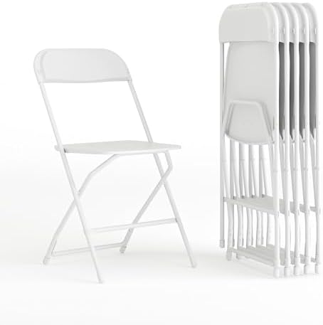 Flash Furniture Hercules Series Plastic Folding Chairs for Parties and Weddings, Stackable Commercial Event Seats with 650-lb. Static Weight Capacity, Set of 6, White