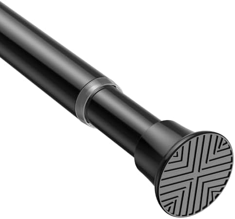 AIZESI Black Adjustable Tension Curtain Rod, 31-63 Inch Spring No Drill Stainless Steel Shower Rods for Bathroom,Closet ,Window–Rust Resistant,Non-Slip