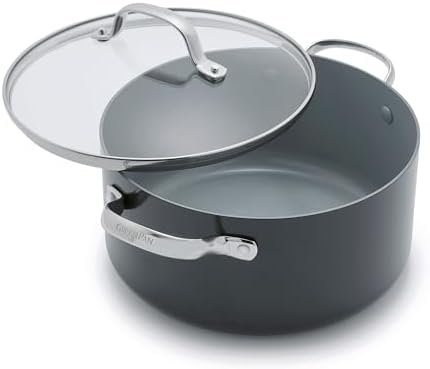 GreenPan Valencia Pro Hard Anodized Healthy Ceramic Nonstick 5QT Stock Pot with Lid, PFAS-Free, Induction, Dishwasher Safe, Oven Safe, Gray