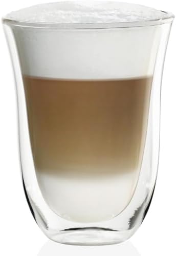 De'Longhi DeLonghi Double Walled Thermo Latte Glasses, Set of 2, 2 Count (Pack of 1), Clear, 330 milliliters