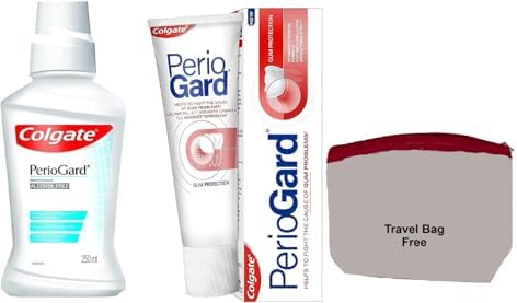 Colgate PerioGard Gum Protection Toothpaste 90g and MouthWash 250ml Helps Fight Plaque Dual Active Formula Helps to Keep Gums Healthy + Travel Bag Free