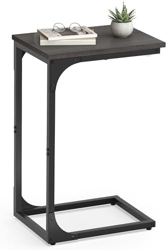 VASAGLE C-Shaped End Table, Small Side Table for Couch, Sofa Table with Metal Frame for Living Room, Bedroom, Bedside, Ebonized Oak and Black