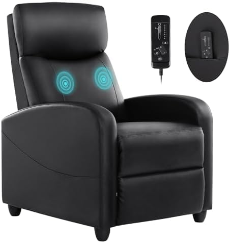 Recliner Chair for Living Room, Leather Recliners, Home Theater Seating with Lumbar Support with Adjustable Backrest and Footrest, Modern Living Room Furniture with Padded Seat Backrest, Black