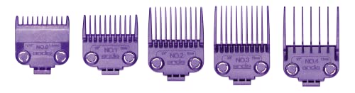 Andis 01410 Professional Master Clipper Guards - Dual Magnet Comb Set – Small, fits for MBA, MC-2, ML, PM- & PM-4, Waterproof – Purple, Set of 5