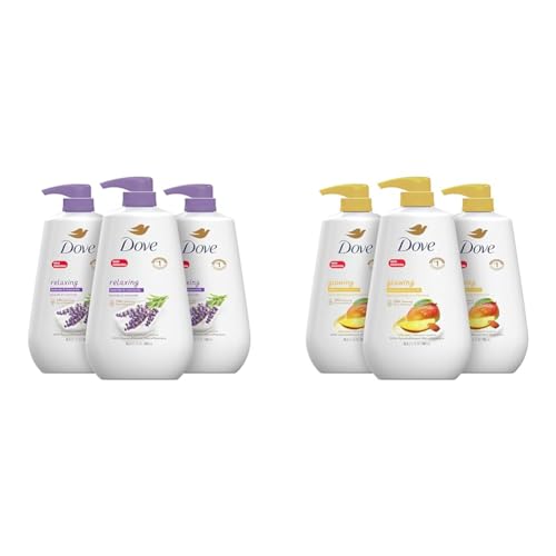 Dove Body Wash with Pump Relaxing Lavender Oil & Chamomile 3 Count for Renewed & Body Wash with Pump Glowing Mango & Almond Butter 3 Count for Renewed