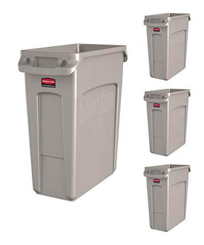 Rubbermaid Commercial Products Slim Jim Trash/Garbage Can with Venting Channels, 16-Gallon, Beige, for Kitchen/Office/Workspace, Pack of 4