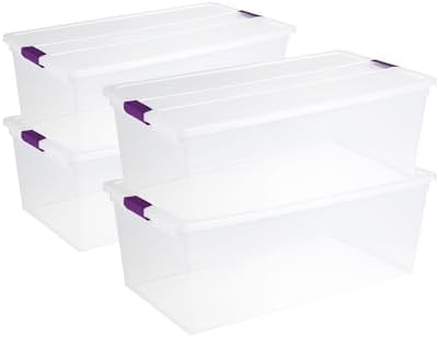 Sterilite 4-Pack 110 Quart ClearView Latch Box, Stackable Organizer Bins with Latching Lids - Clear Plastic Organization Containers for Closet, Bedroom, Shelving Units and Everyday Home Storage