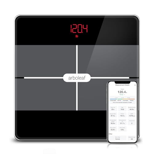 arboleaf Body Fat Scale, Smart Digital Bathroom Scale with Bluetooth, 14 Body Composition Metrics Including BMI & Muscle Mass, High-Precision Sensors, Sleek & Durable Design for Body Weight Tracking