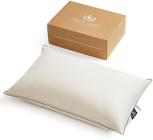 Pacific Coast Down Pillow, Luxury Hotel Collection Bed Pillow for Sleeping with Organic Cotton Shell, Suit for Back and Stomach Sleepers, Queen Size